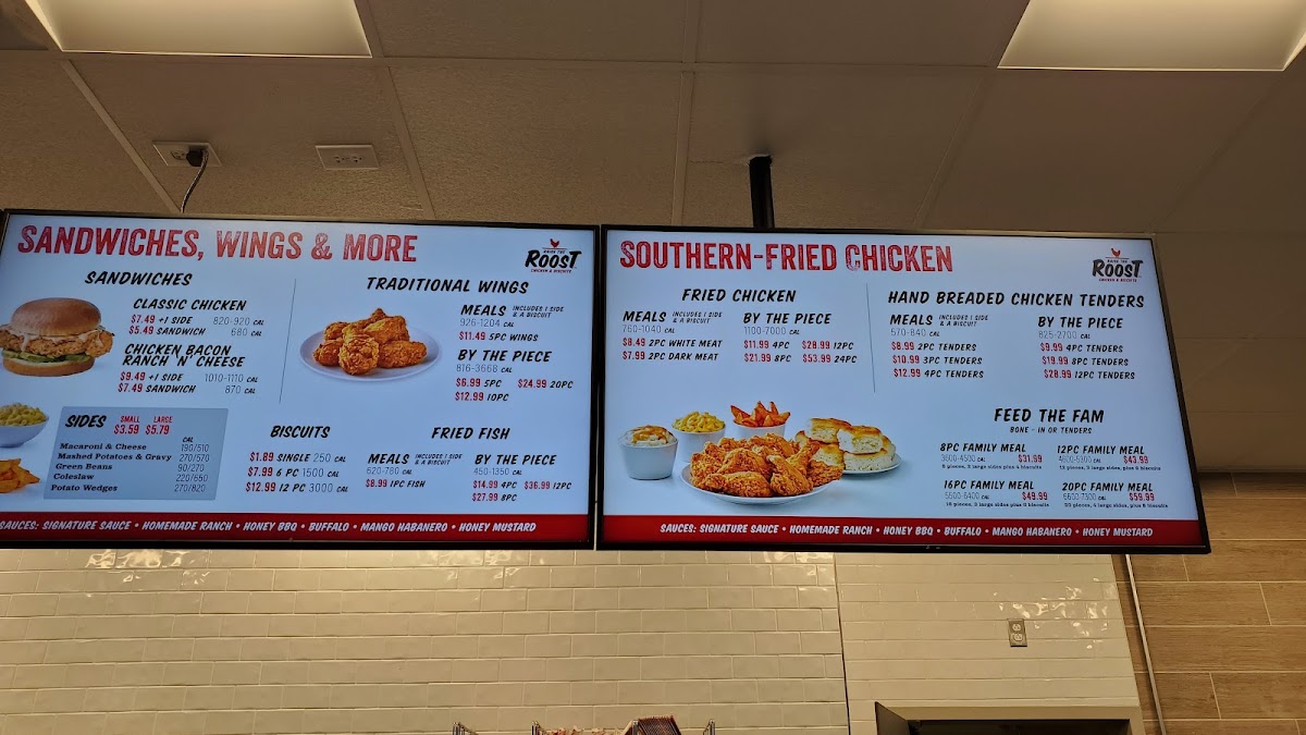 Raise the Roost menu board