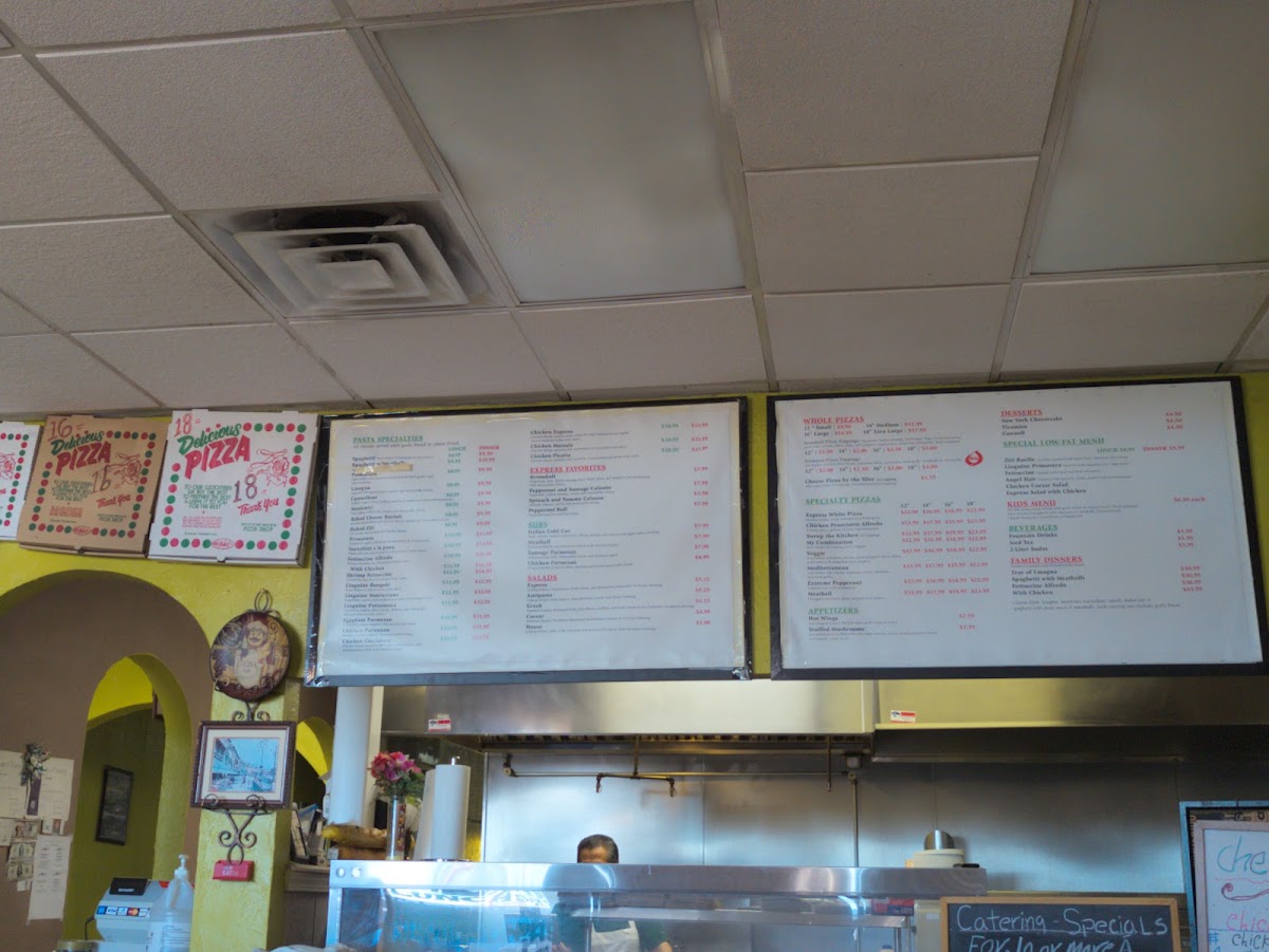Italia Express Pizza & Pasta menu board