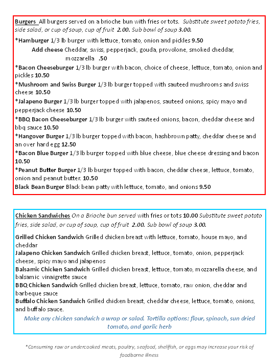 Hummingbird Cafe menu board