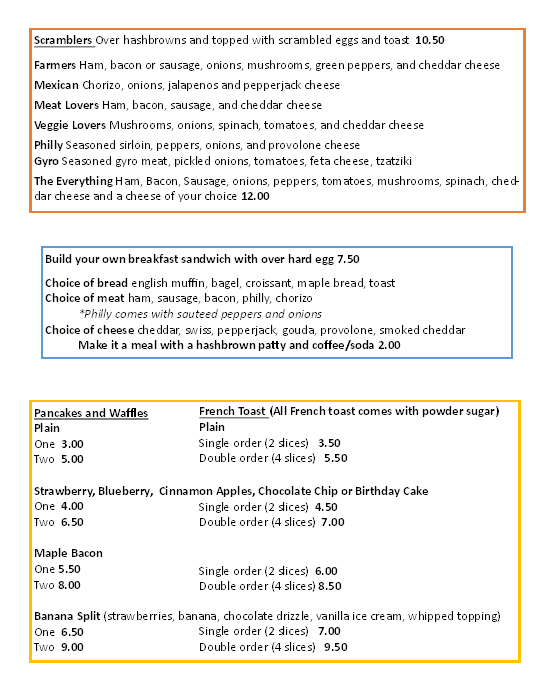 Hummingbird Cafe menu board