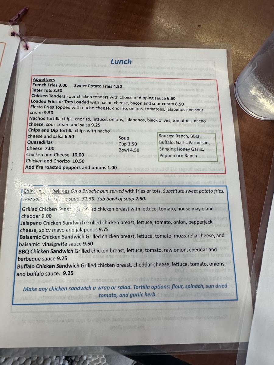 Hummingbird Cafe menu board