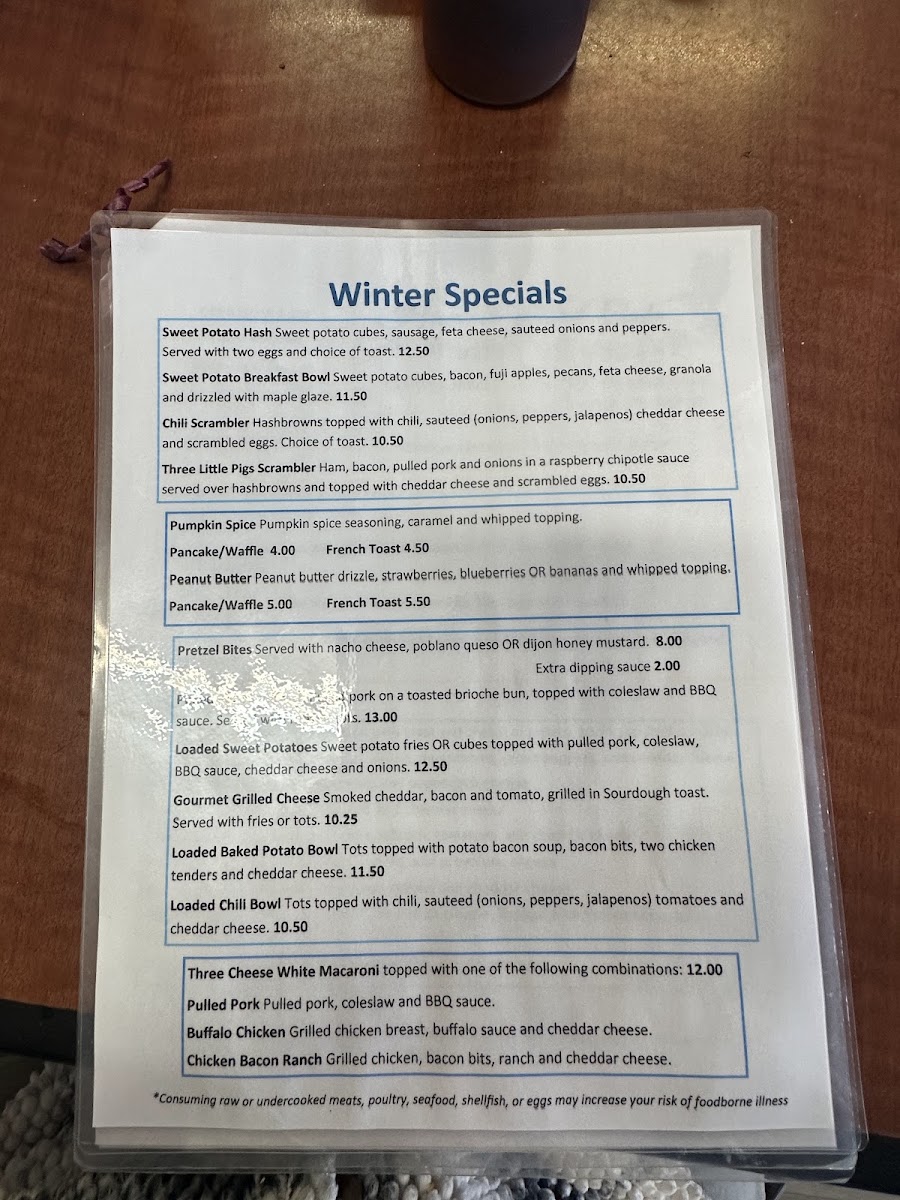 Hummingbird Cafe menu board