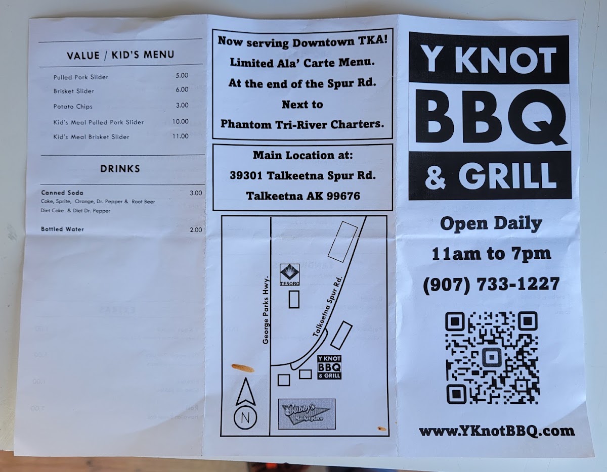 Y Knot BBQ Ala' Carte menu board