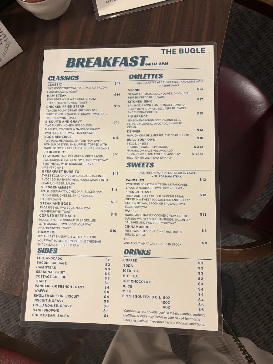The Bugle Restaurant menu board