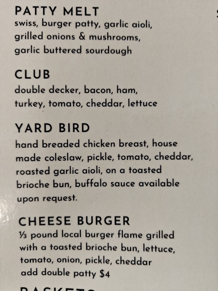 The Bugle Restaurant menu board