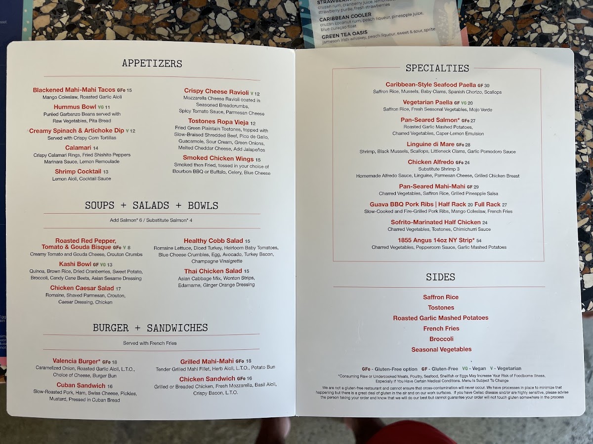 Valencia Restaurant menu board