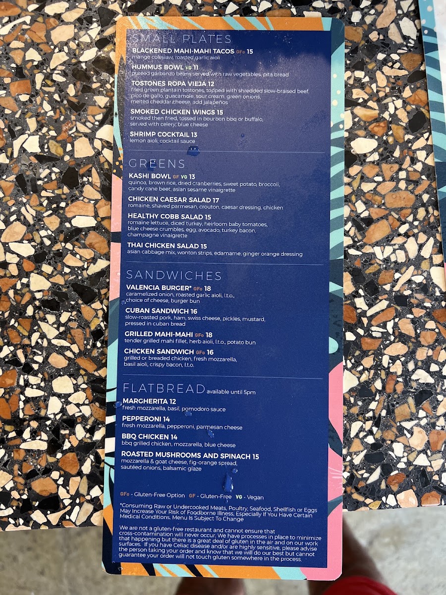 Valencia Restaurant menu board