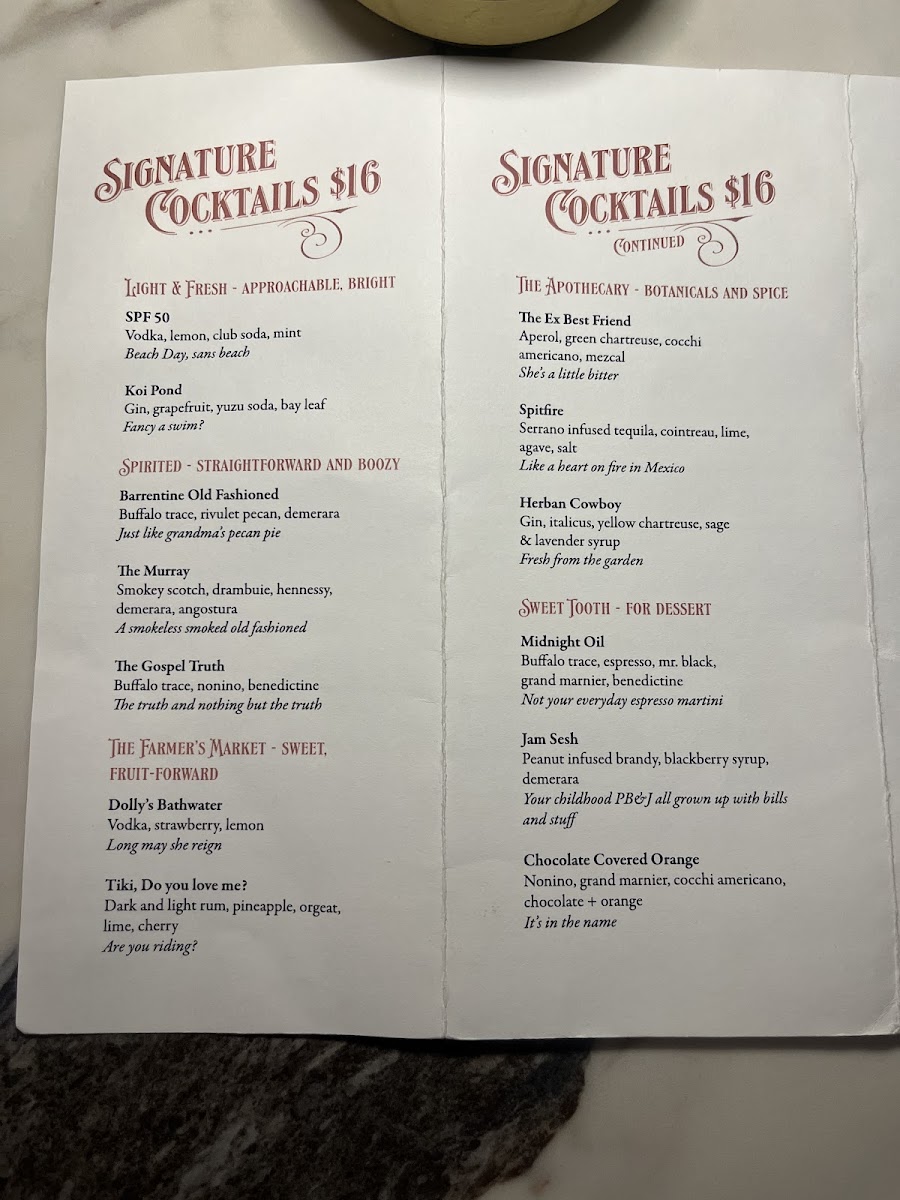 The Bourbon Gospel menu board