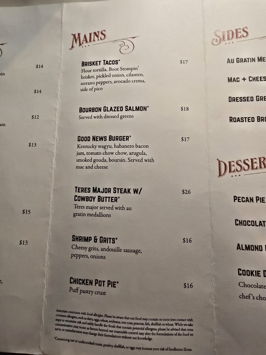 The Bourbon Gospel menu board