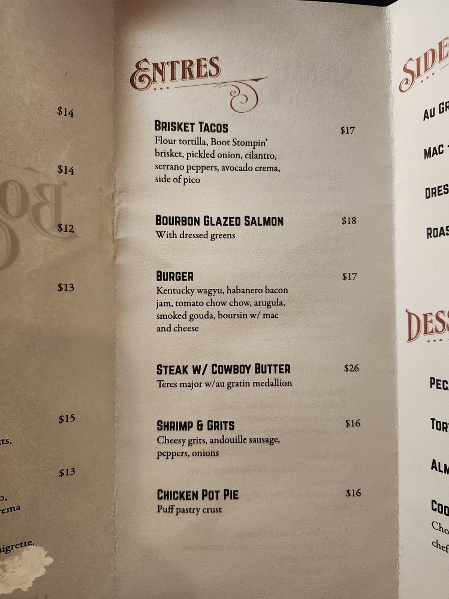 The Bourbon Gospel menu board