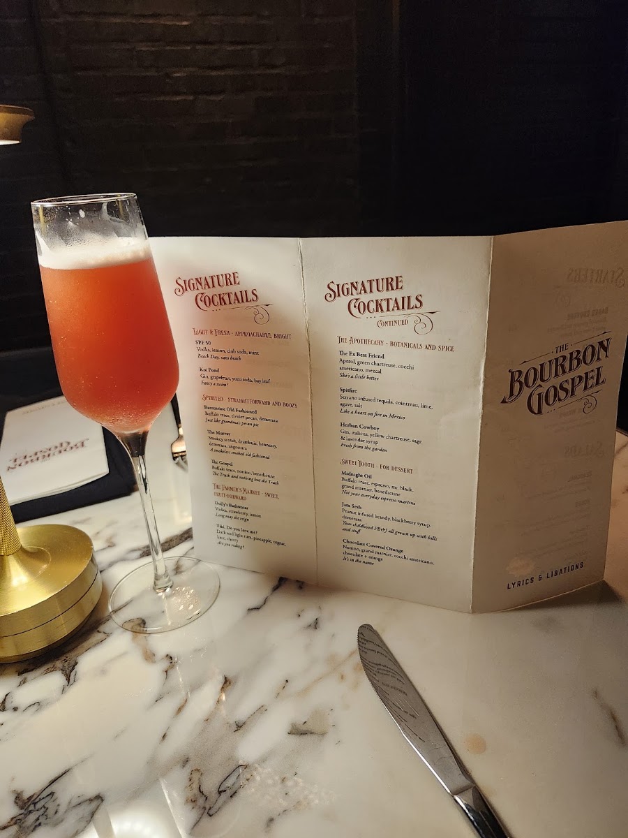 The Bourbon Gospel menu board