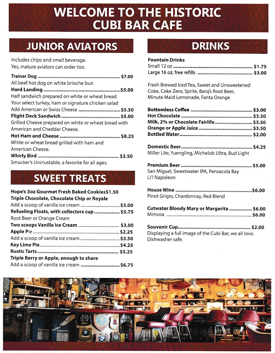 Cubi Bar Café menu board