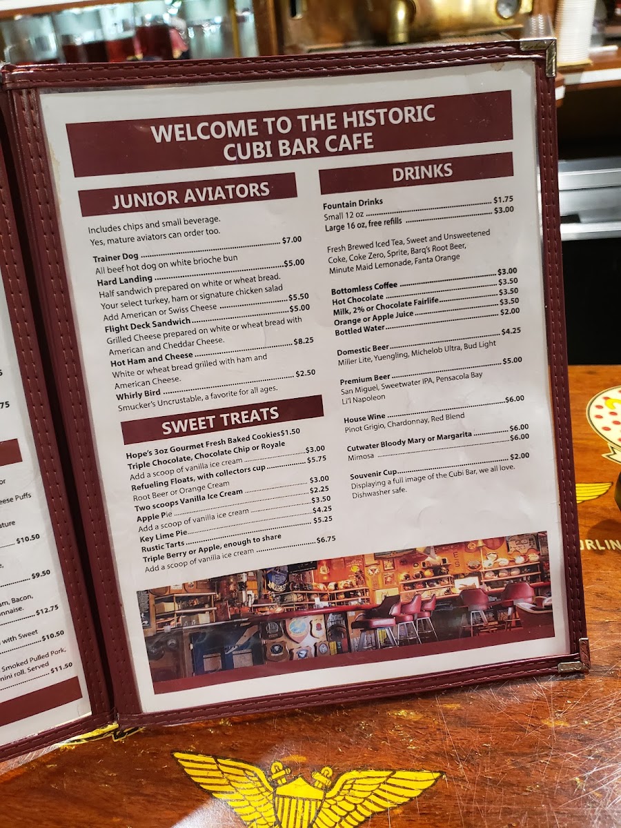 Cubi Bar Café menu board
