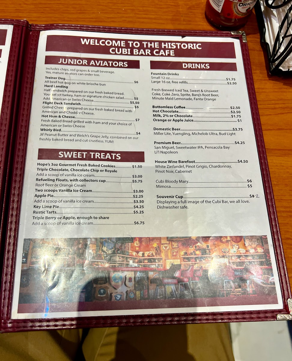 Cubi Bar Café menu board
