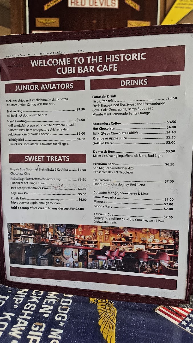 Cubi Bar Café menu board