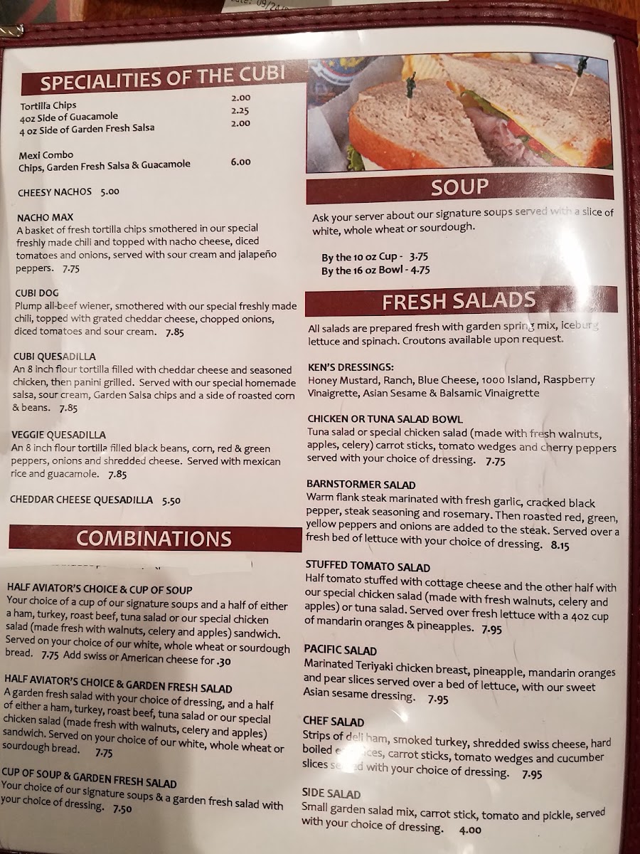 Cubi Bar Café menu board