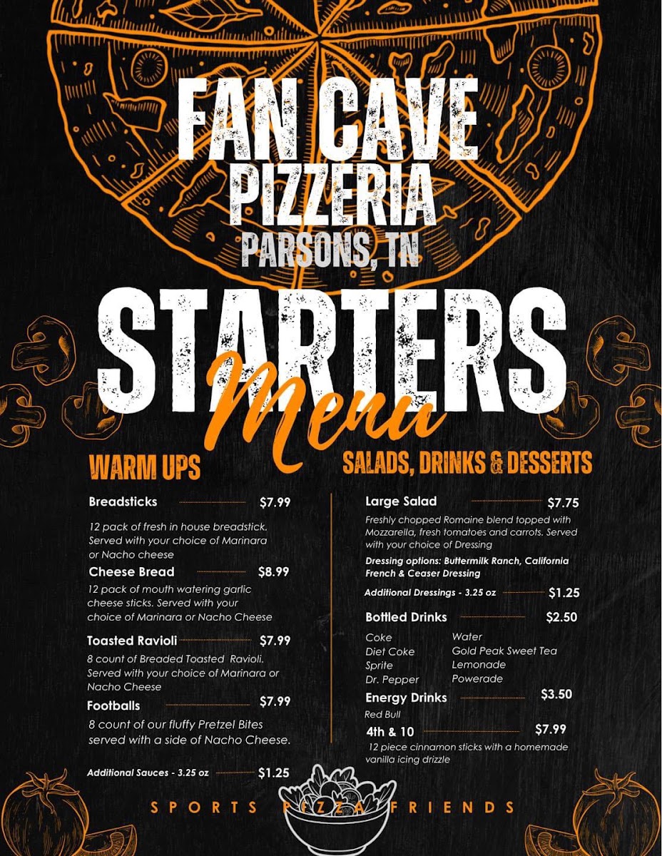 Fan Cave Pizzeria Parsons menu board