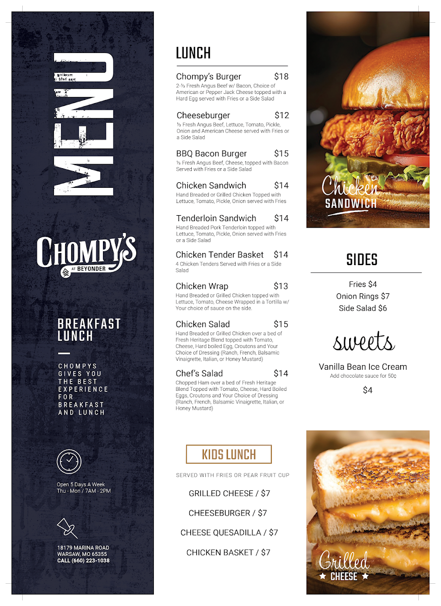 Chompy's Restaurant menu board