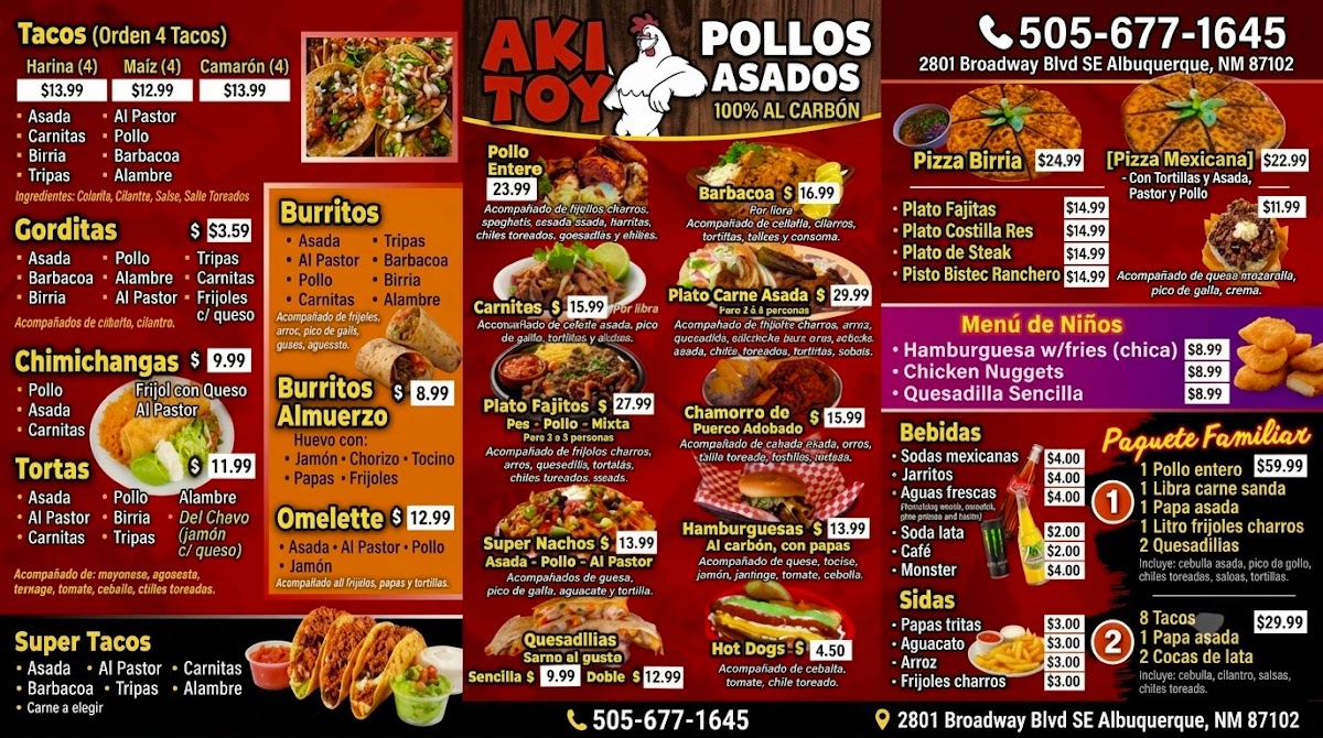 Castañeda's Kitchen / Pollo Aki Toy menu board