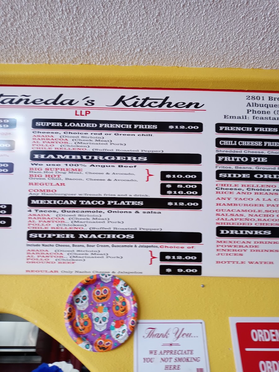 Castañeda's Kitchen / Pollo Aki Toy menu board