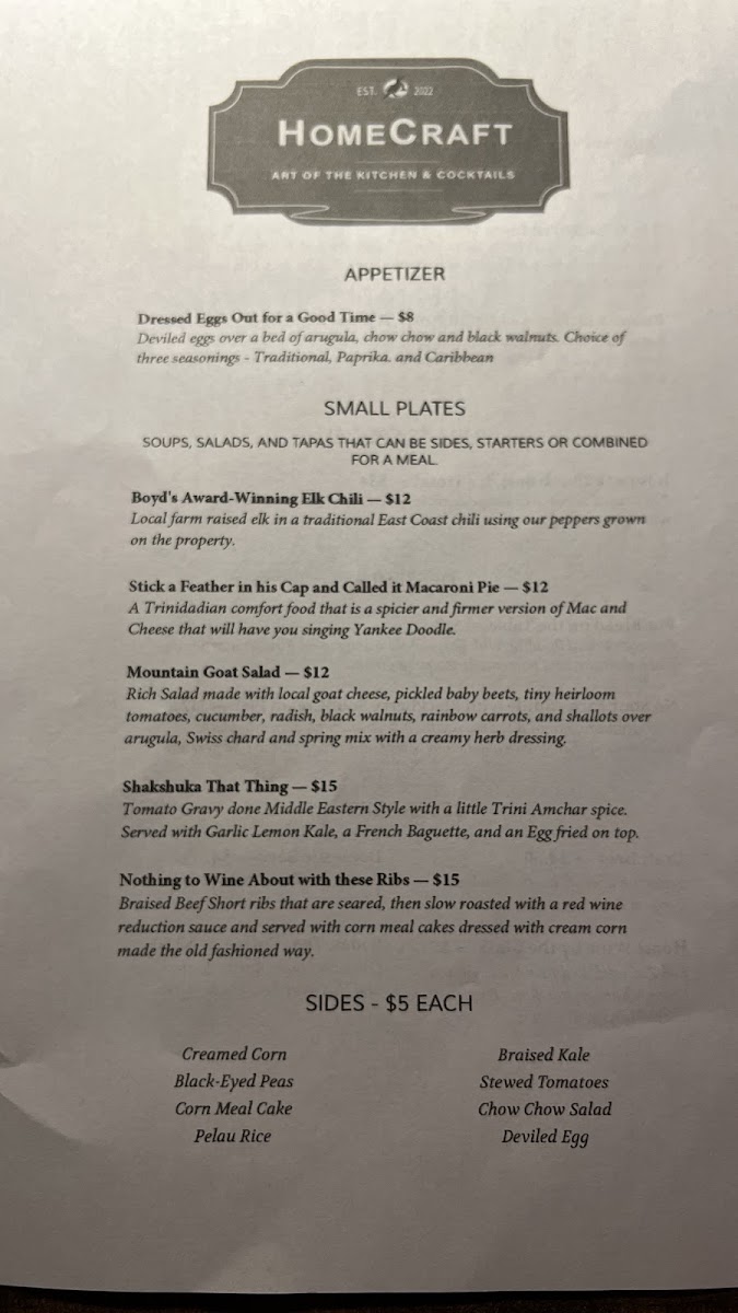 HomeCraft - Art of the Kitchen and Cocktails menu board