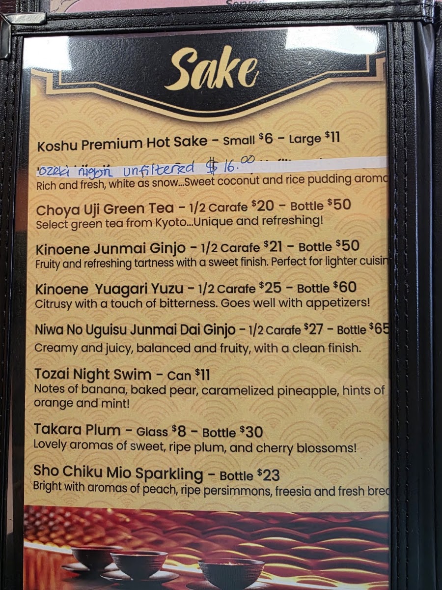 Reeko’s Sushi Bar & Thai Cuisine menu board