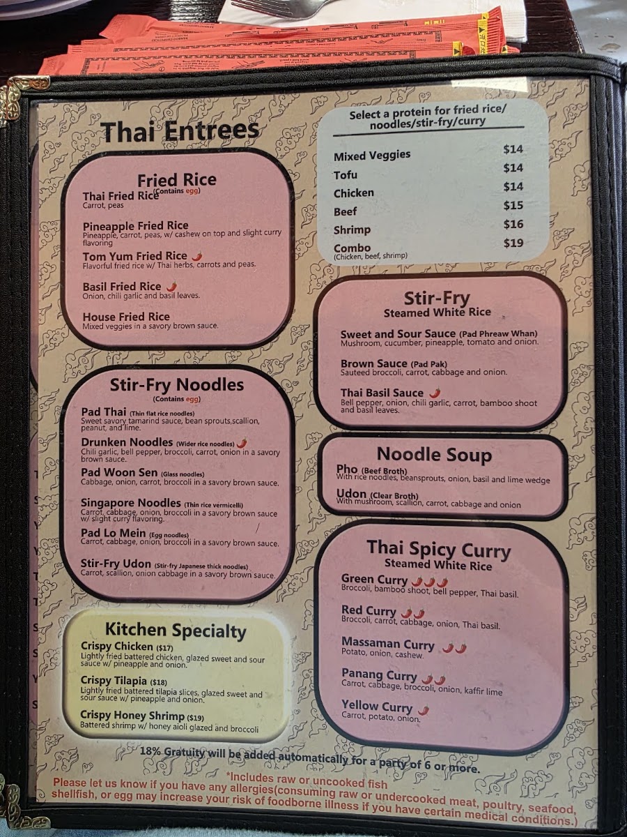 Reeko’s Sushi Bar & Thai Cuisine menu board