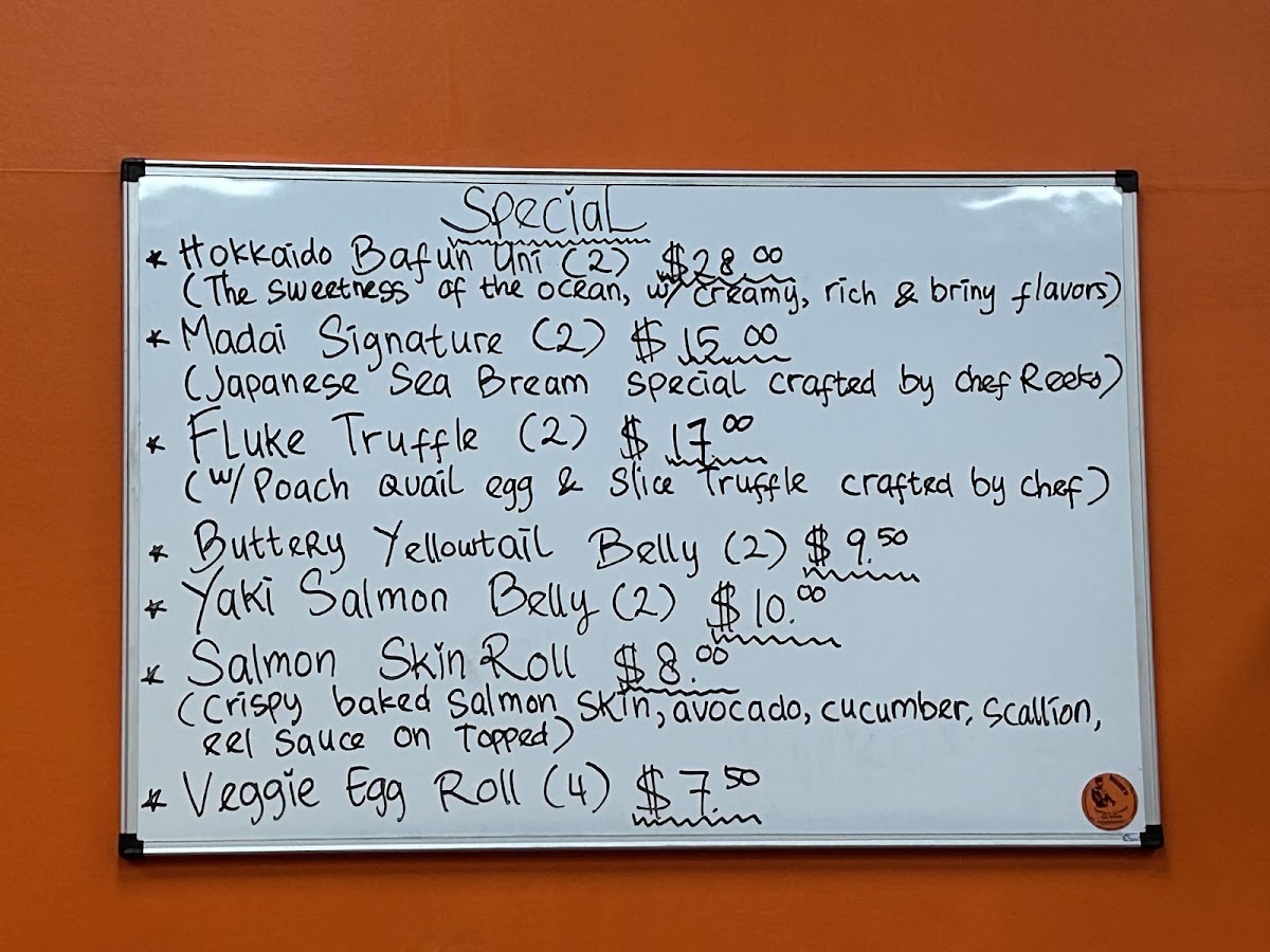 Reeko’s Sushi Bar & Thai Cuisine menu board