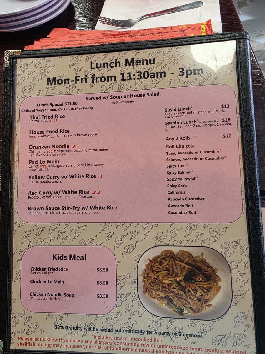 Reeko’s Sushi Bar & Thai Cuisine menu board