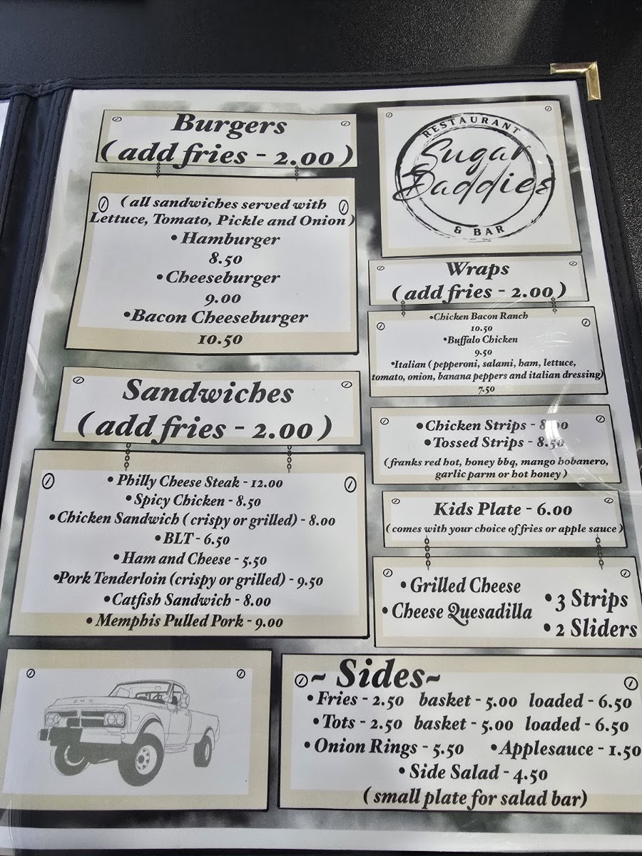 Sugar Daddies Restaurant & Bar LLC menu board