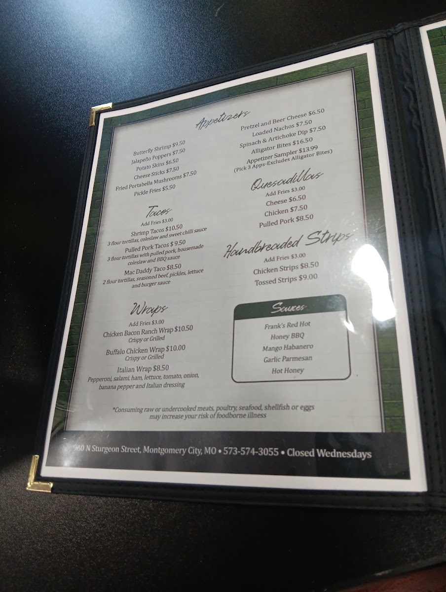 Sugar Daddies Restaurant & Bar LLC menu board