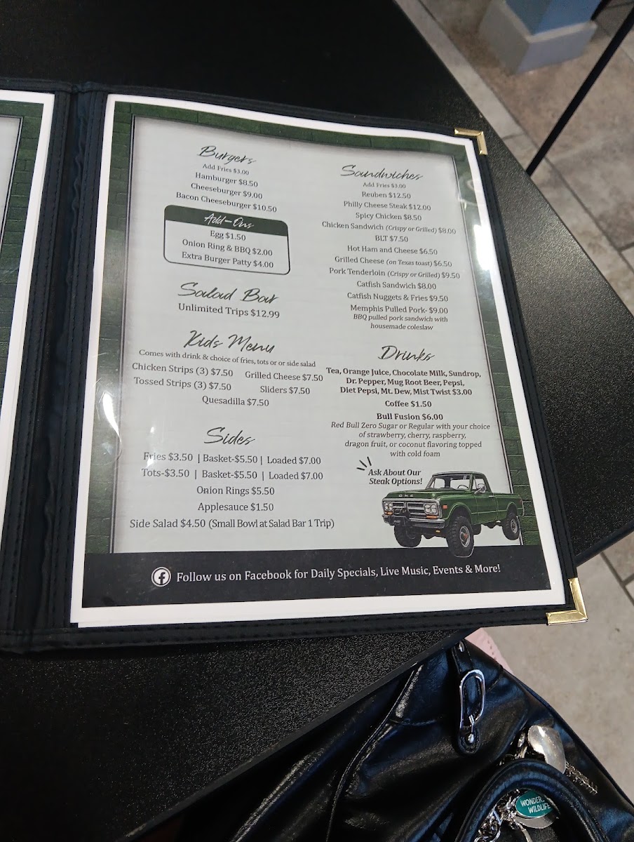 Sugar Daddies Restaurant & Bar LLC menu board