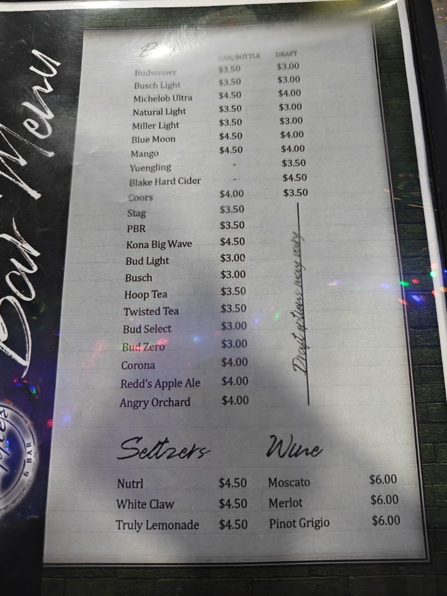 Sugar Daddies Restaurant & Bar LLC menu board