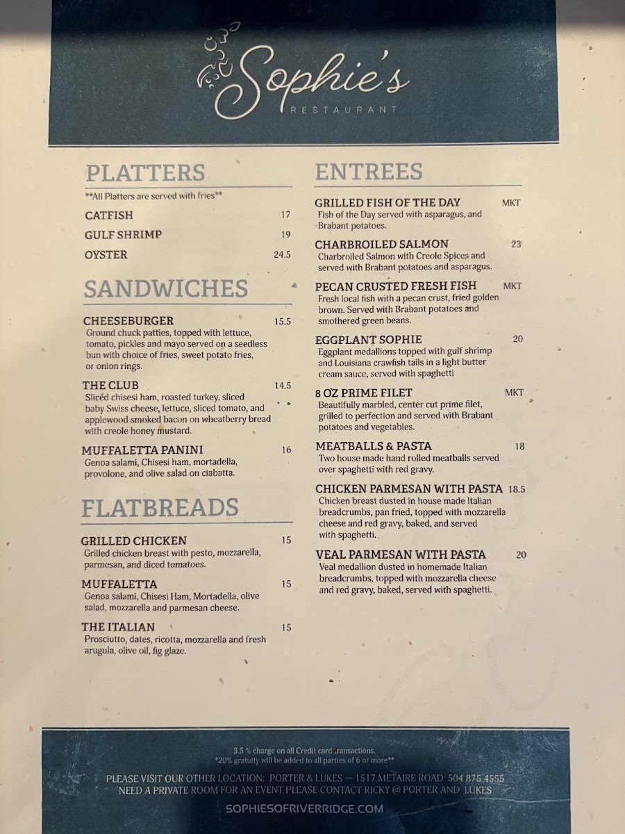Sophie's menu board