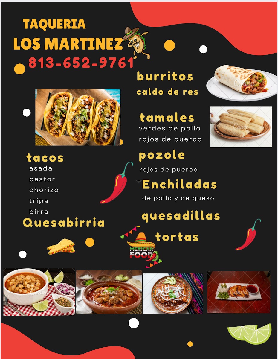Taquería los Martínez menu board