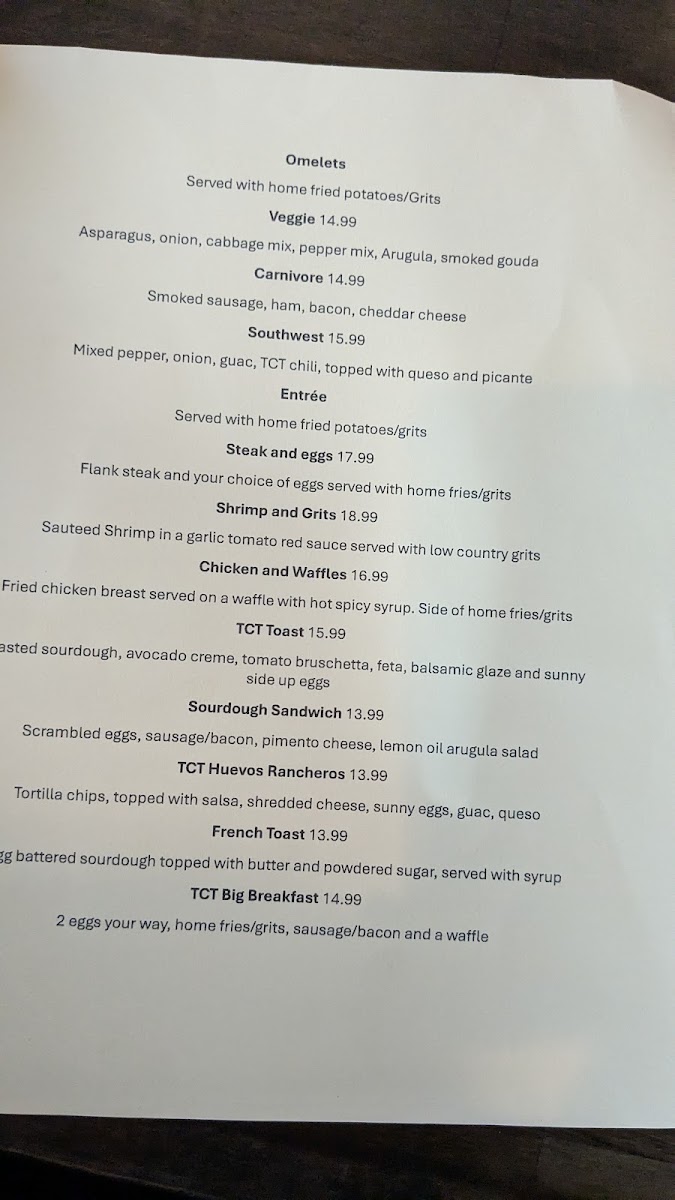 Towne Center Tavern menu board
