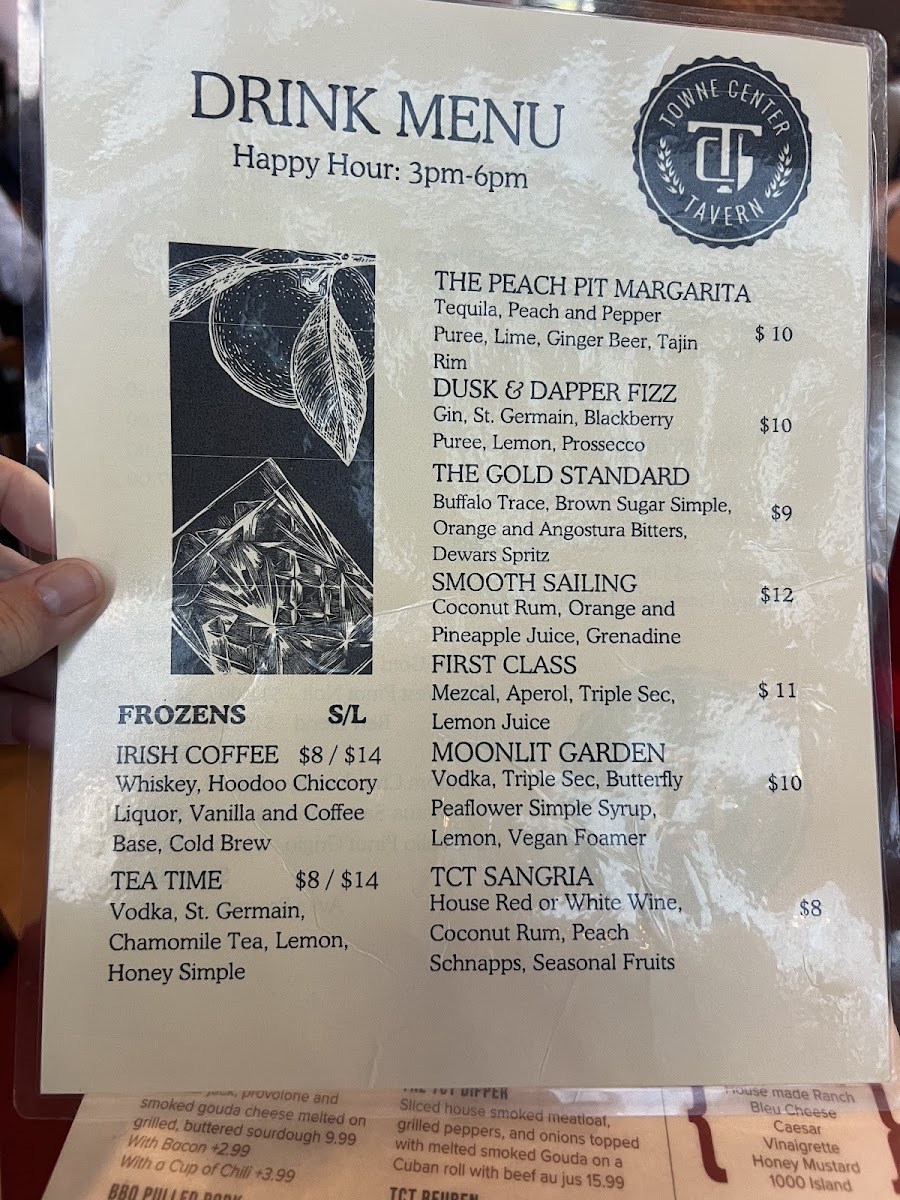 Towne Center Tavern menu board