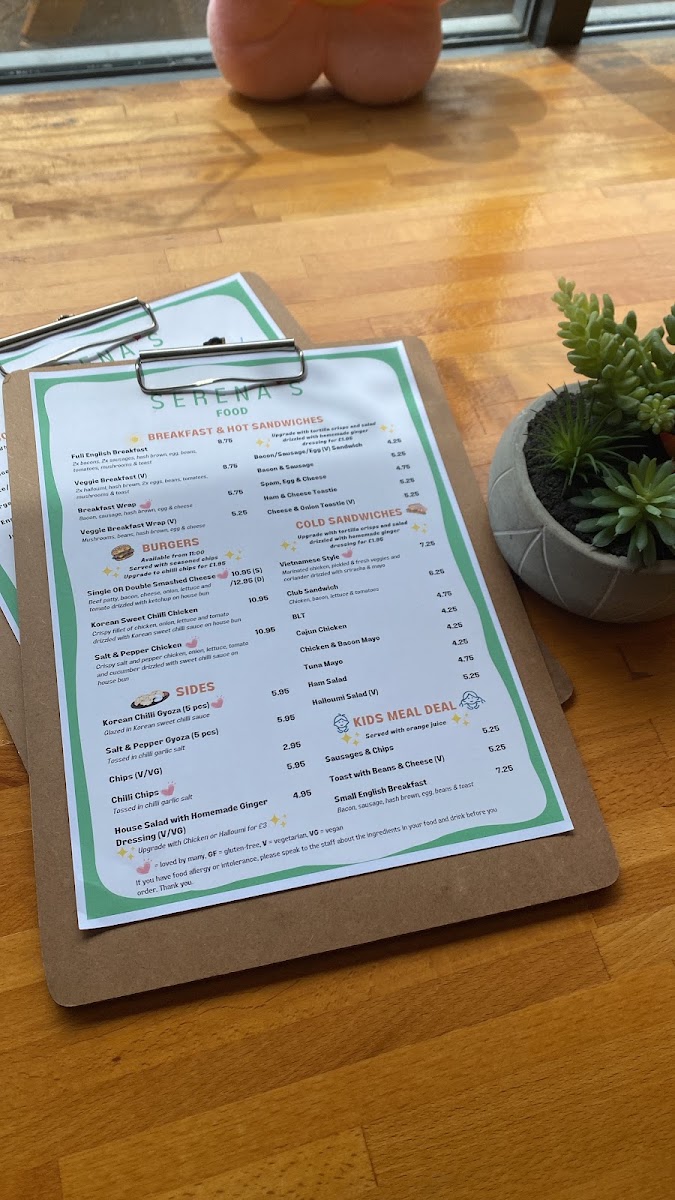 Serena's menu board