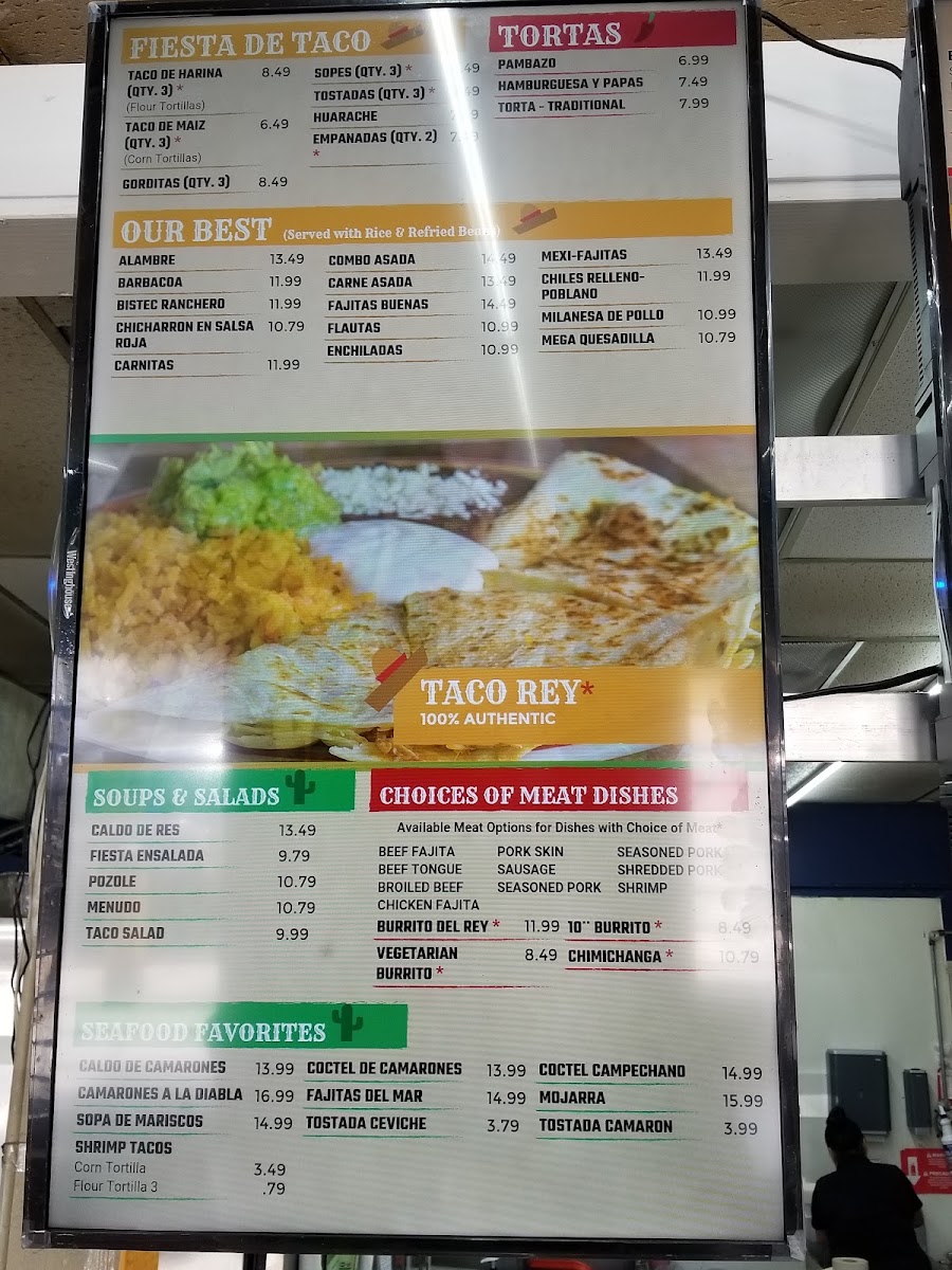 Taco Rey Mexican Grill menu board