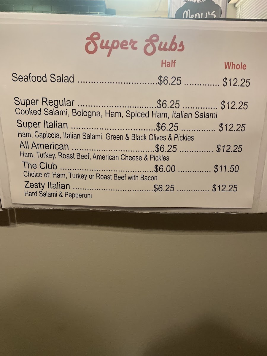Mikes Mr. Subs menu board