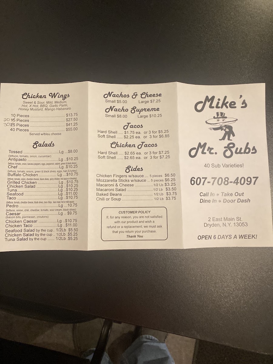 Mikes Mr. Subs menu board