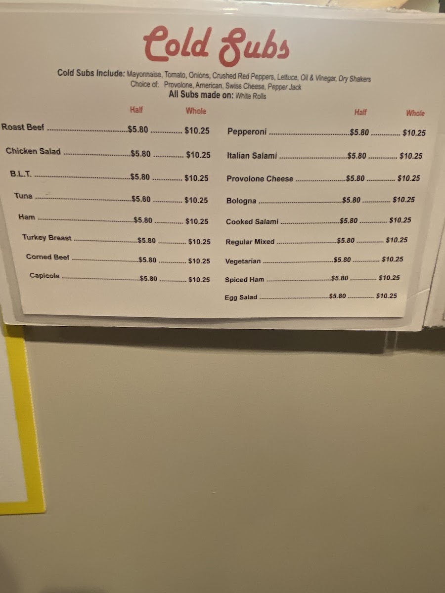 Mikes Mr. Subs menu board