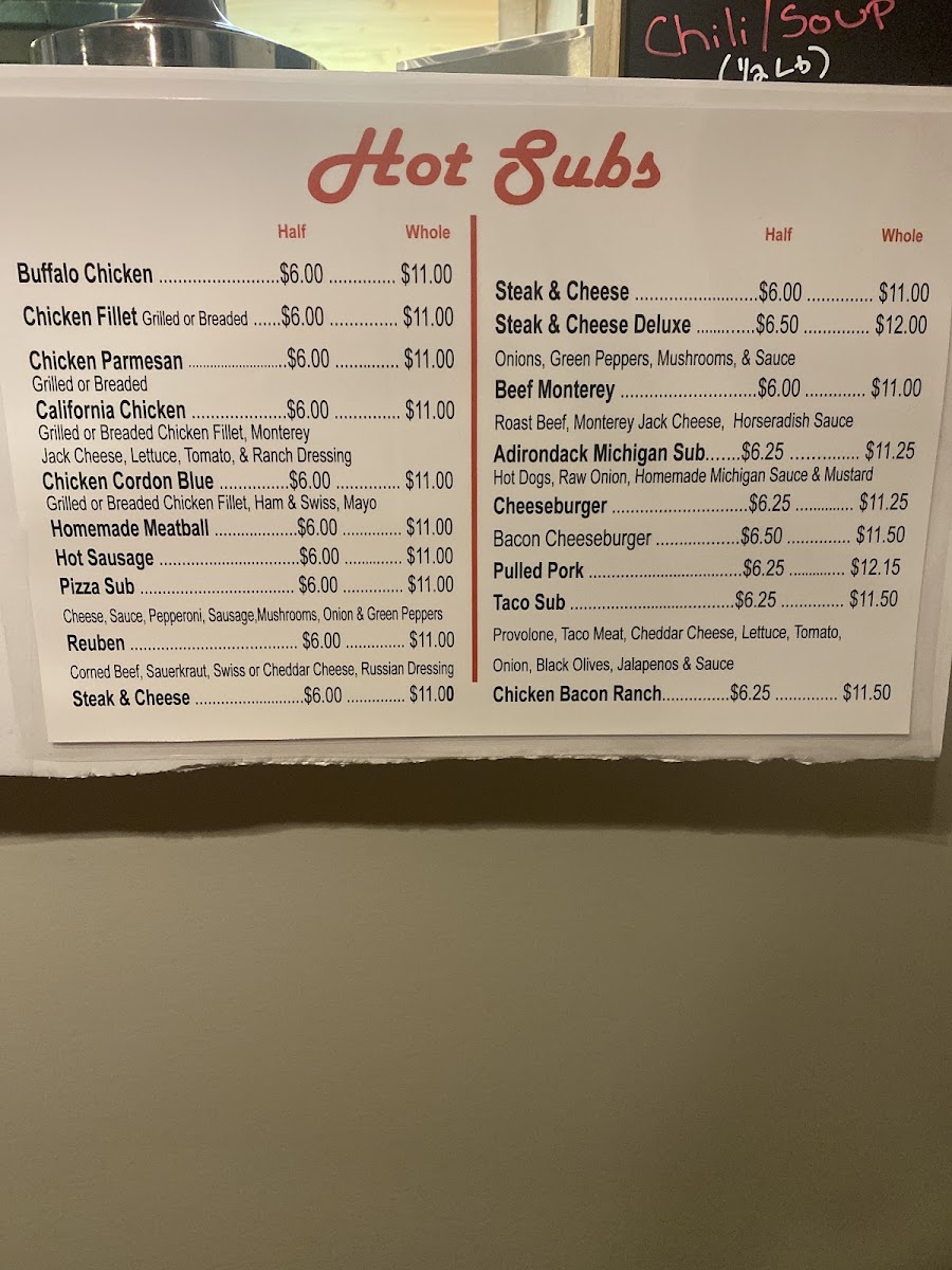 Mikes Mr. Subs menu board