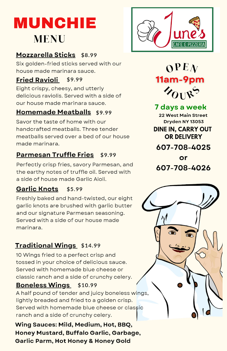 June's Café and Pizzeria | Italian menu board
