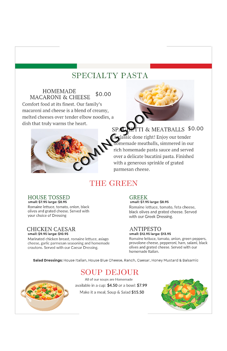 June's Café and Pizzeria | Italian menu board