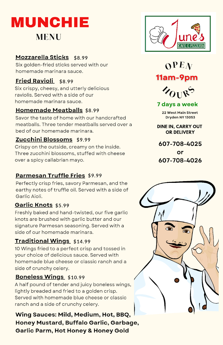 June's Café and Pizzeria | Italian menu board