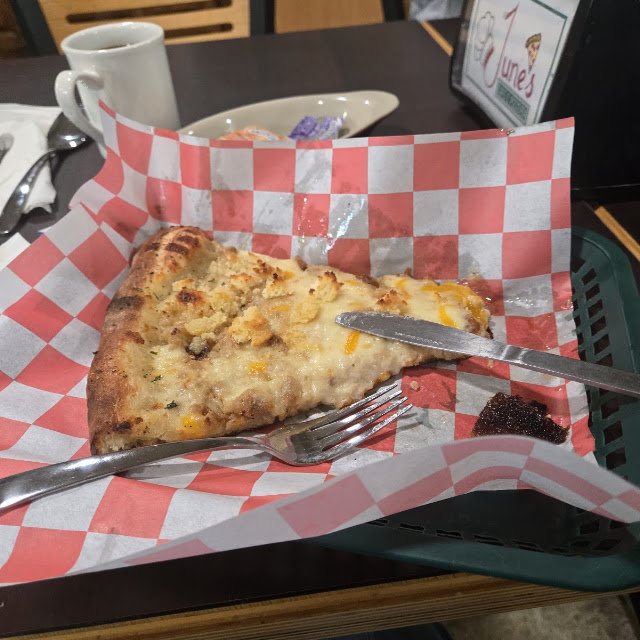 Large Coffee Slice of Breakfast Pizza