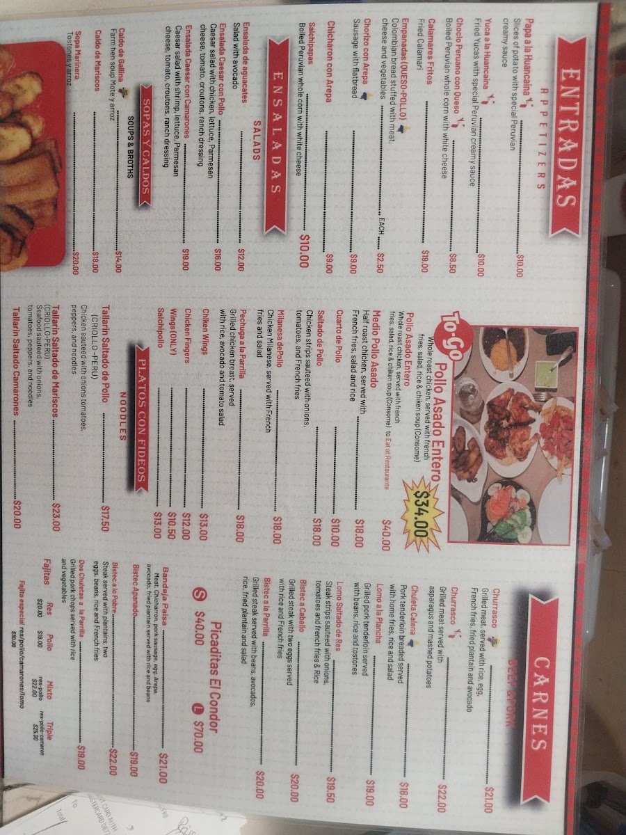 El Condor Latin Fusión 2 menu board