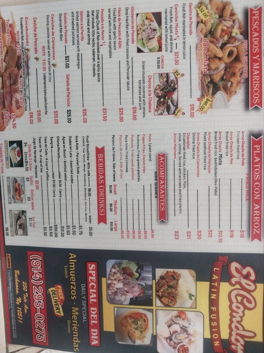 El Condor Latin Fusión 2 menu board