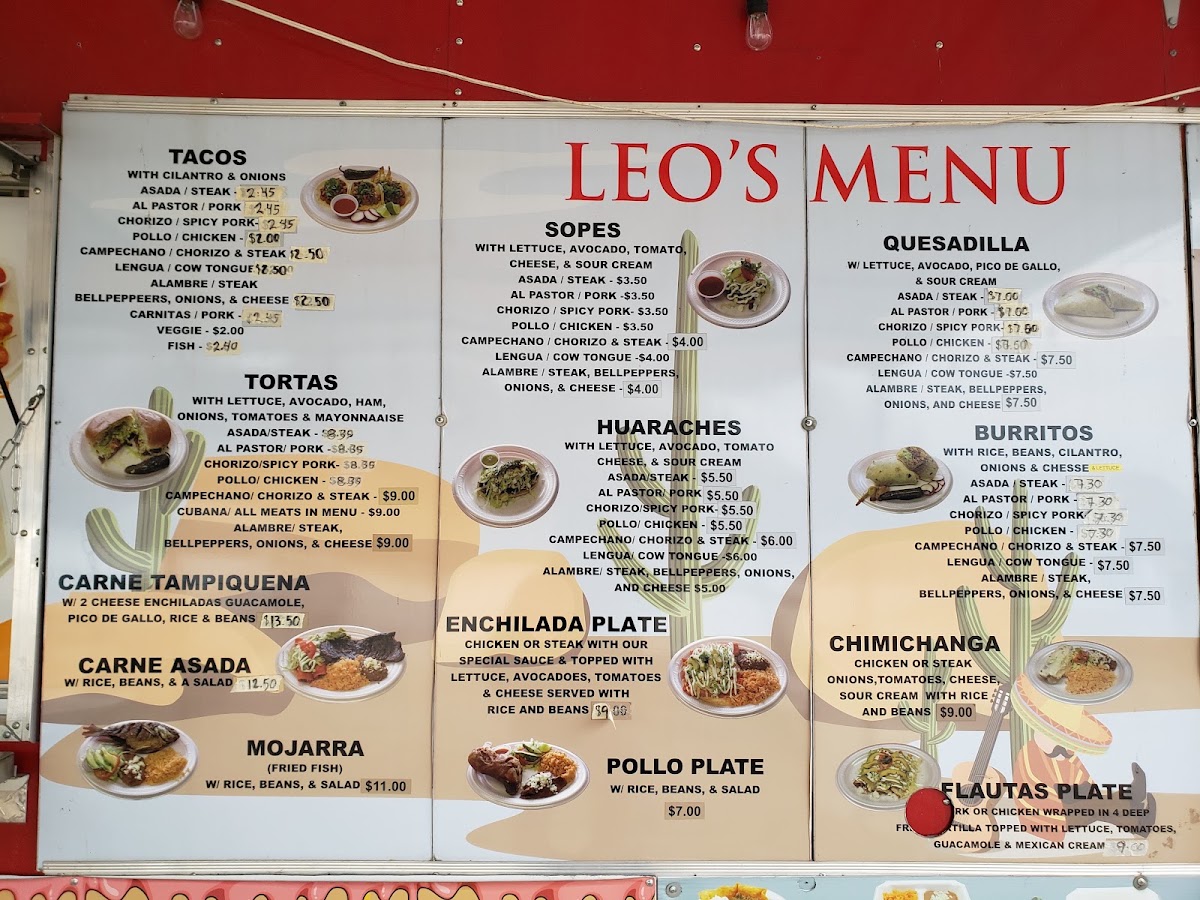 Taqueria Leo's - Lake Fayetteville menu board